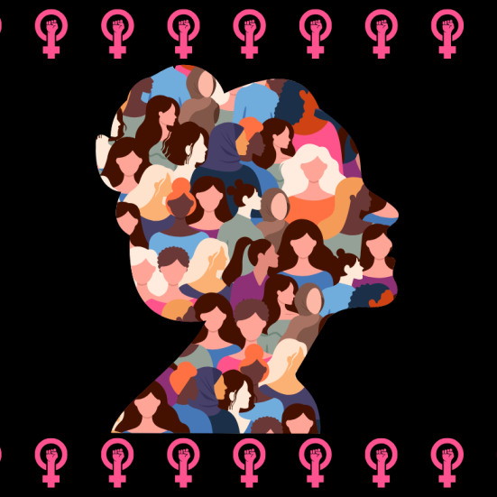 Silhuet af kvinde med kvindeskikkelser