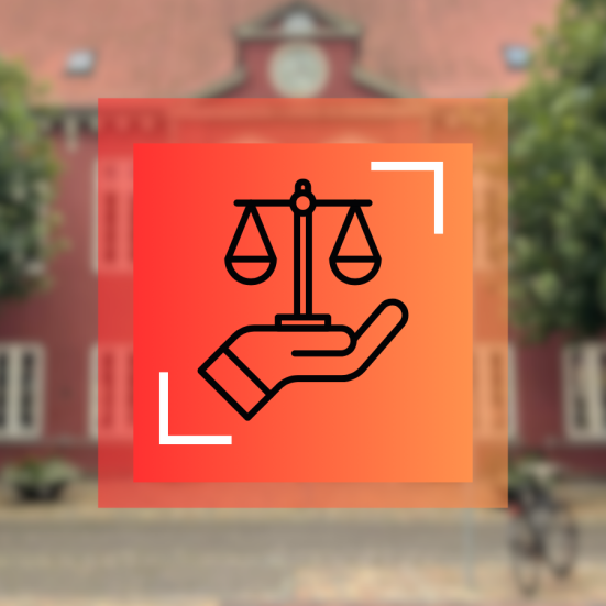 Farvestrålende grafik der illustrerer jura og advokatvagt. 