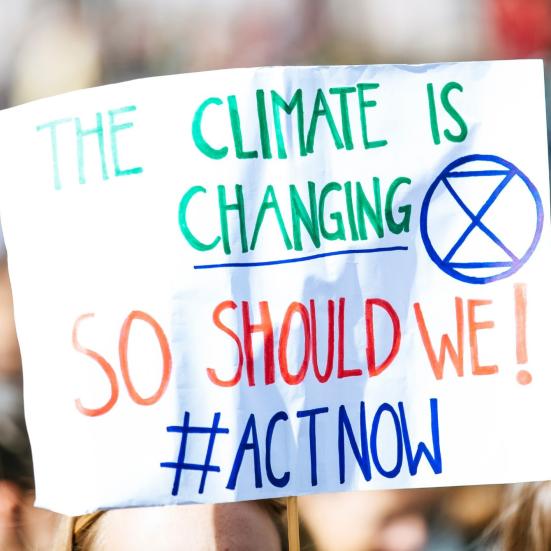 Klimademonstration med banner