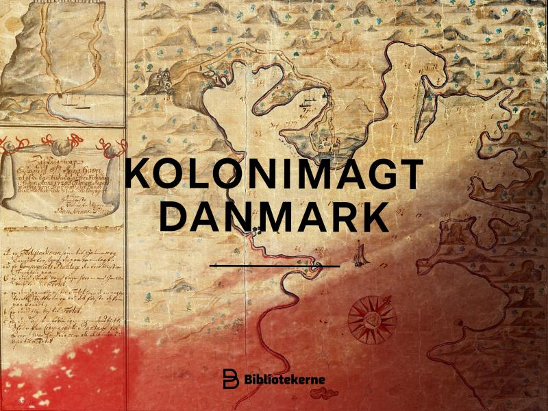 Grafisk billede der forestiller et gammelt kort over Vestindien, og teksten "Kolonimagt Fanmark"