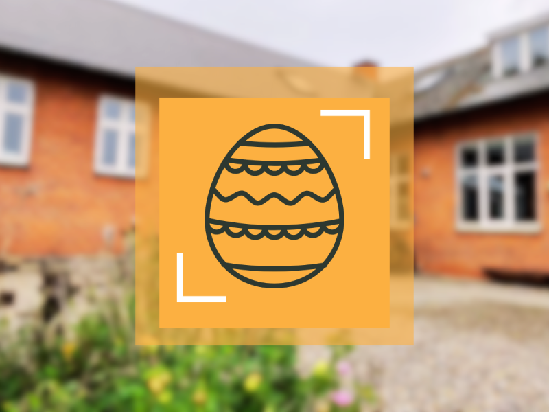 Billede der viser piktogram af æg og et foto af en biblioteksfilial, for at illustrere påskens åbningstider