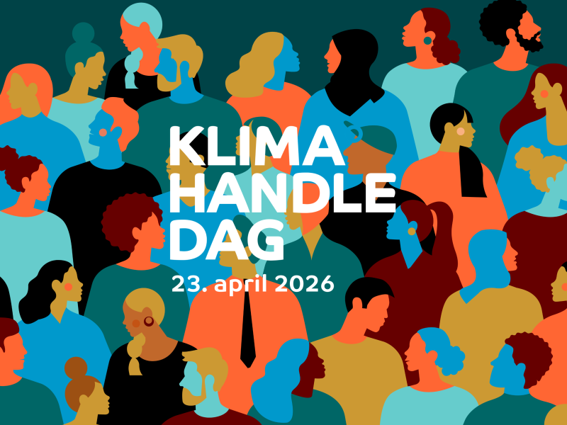 Grafik til Klimahandledagen. Tegninger af mennesker + logo. 